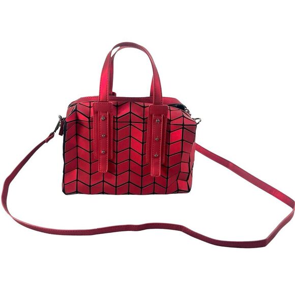 Patrizia Luca geo luminous red satche crossbody duffel tote bag‎ sz M 9x10'' - Picture 1 of 11